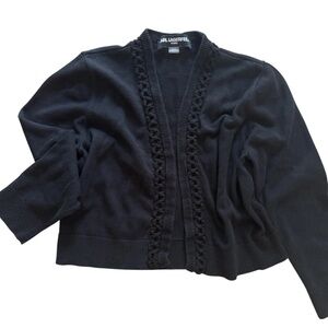 Karl Lagerfeld Cardigan Sweater Womens Med Black Paris Piping Trim Cropped Y2K
